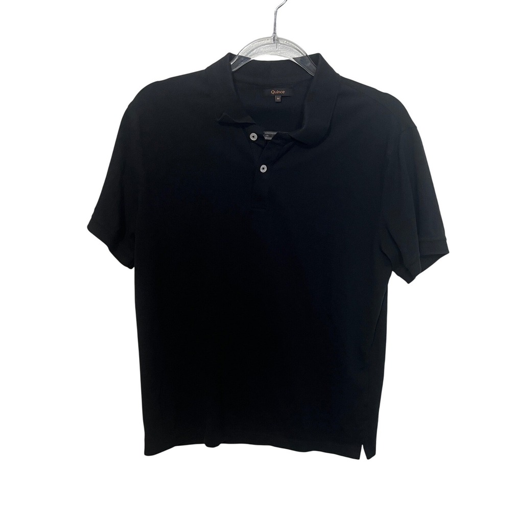 Quince Polo Shirt Mens Size M Black Organic Cotton Pique Short Sleeve Stretch